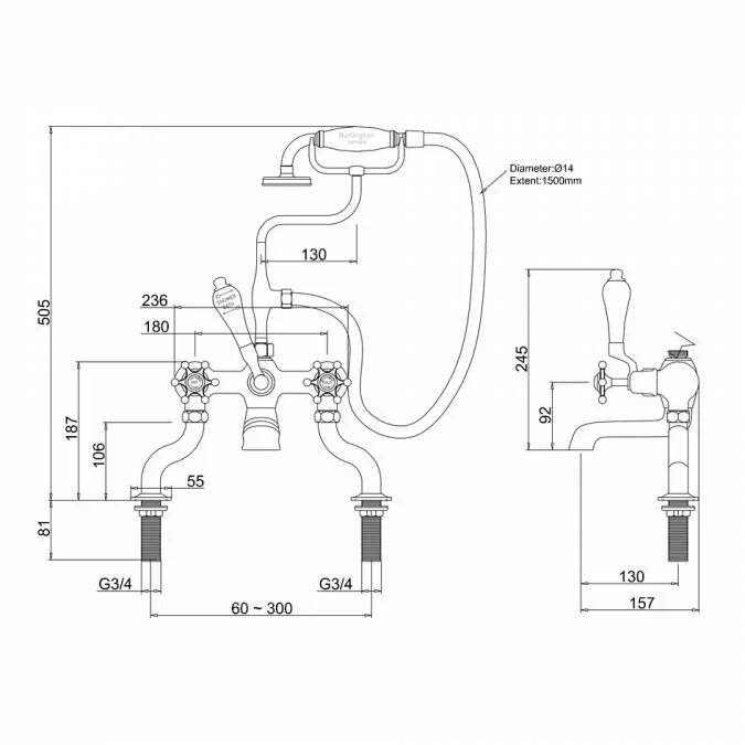 Burlington Birkenhead Traditional Bath Shower Mixer Tap - BI15 3 Burlington Birkenhead Traditional Bath Shower Mixer Tap - BI15 - Image 3