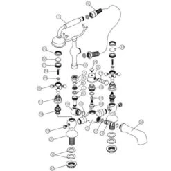 Barbary Bath/Shower Mixer & Shower Kit - Brushed Brass -ABACUS || Villeroy & Boch || Burlington Sales Store Barbary BSM Brass Parts