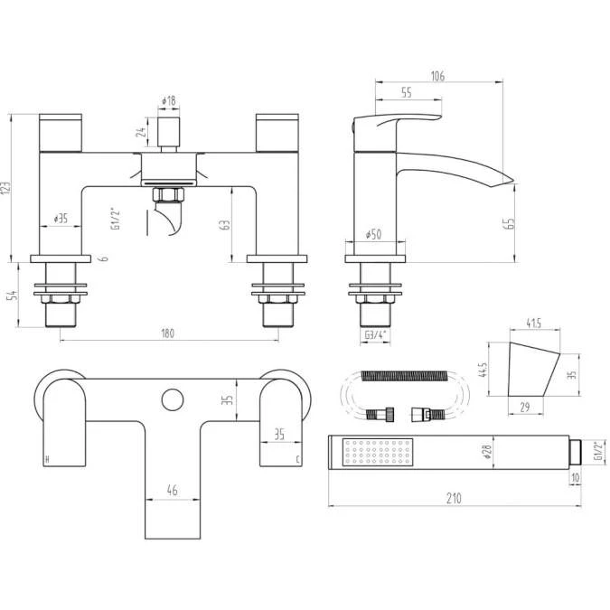 Scudo Belini Bath Shower Mixer Tap With Shower Kit And Wall Bracket 2 Scudo Belini Bath Shower Mixer Tap With Shower Kit And Wall Bracket - Image 2