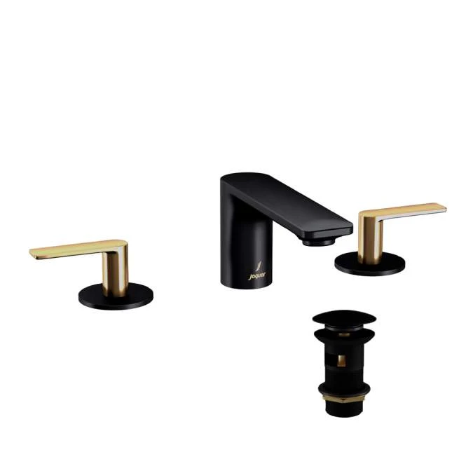 Jaquar Laguna Matt Black & Gold 3 Hole Lever Basin Mixer Tap 1 Jaquar Laguna Matt Black & Gold 3 Hole Lever Basin Mixer Tap