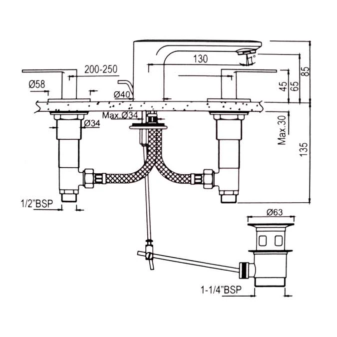 Jaquar Laguna Matt Black & Gold 3 Hole Lever Basin Mixer Tap 2 Jaquar Laguna Matt Black & Gold 3 Hole Lever Basin Mixer Tap - Image 2