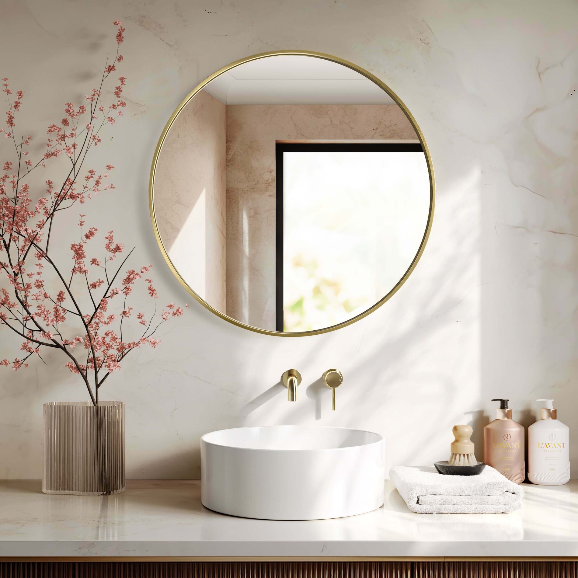 ABACUS || Villeroy & Boch || Burlington Sales Store -ABACUS || Villeroy & Boch || Burlington Sales Store 73295 1100 Brushed Brass Round Bathroom Mirror 800mm 2